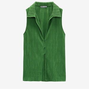 Zara Vibrant Green Collared Blouse